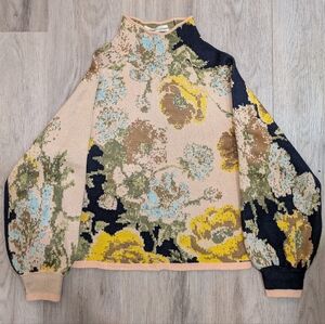 Anthropologie Floral Jacquard Mock Neck Raglan Sweater - Size XS